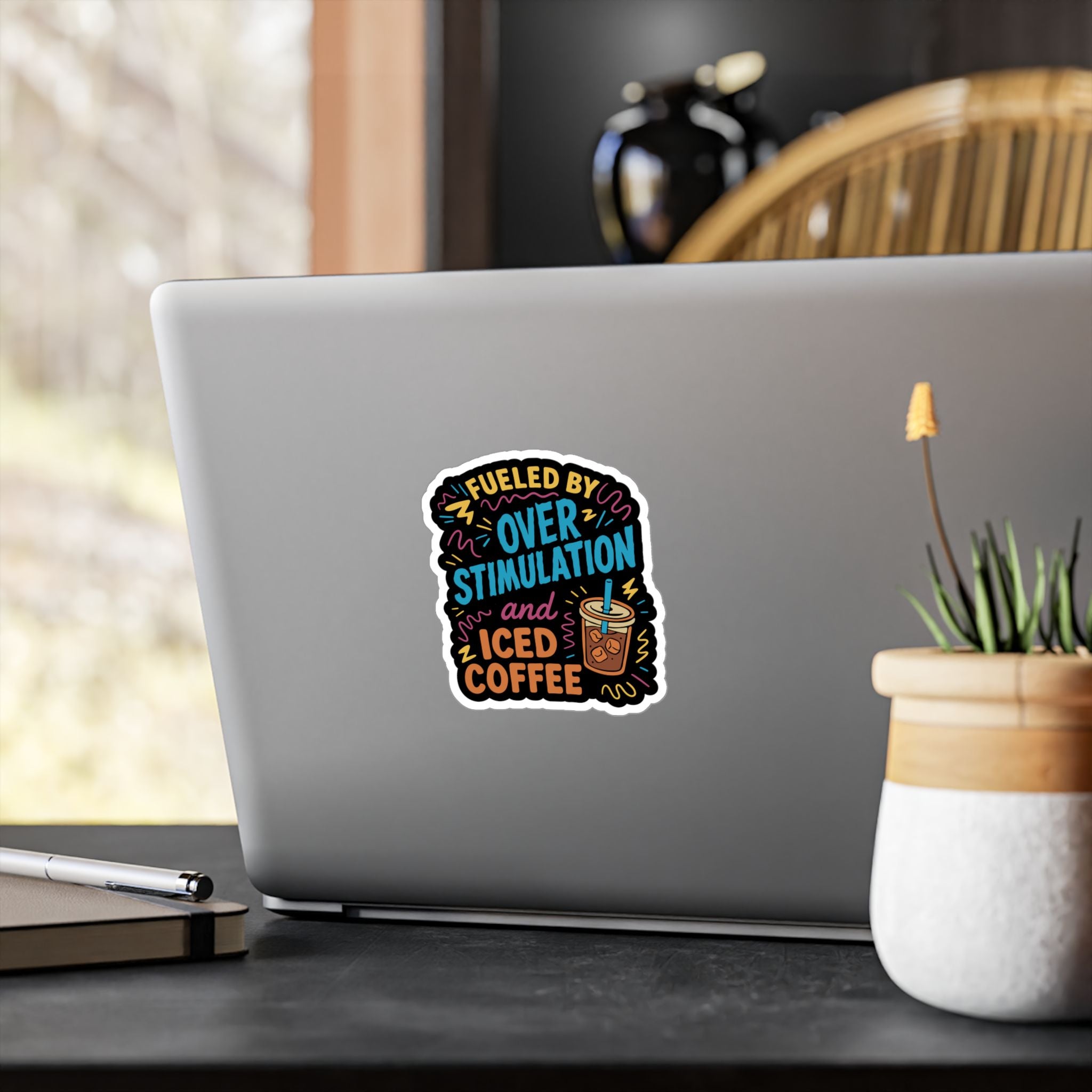 Fueled by Overstimulation and Iced Coffee Sticker