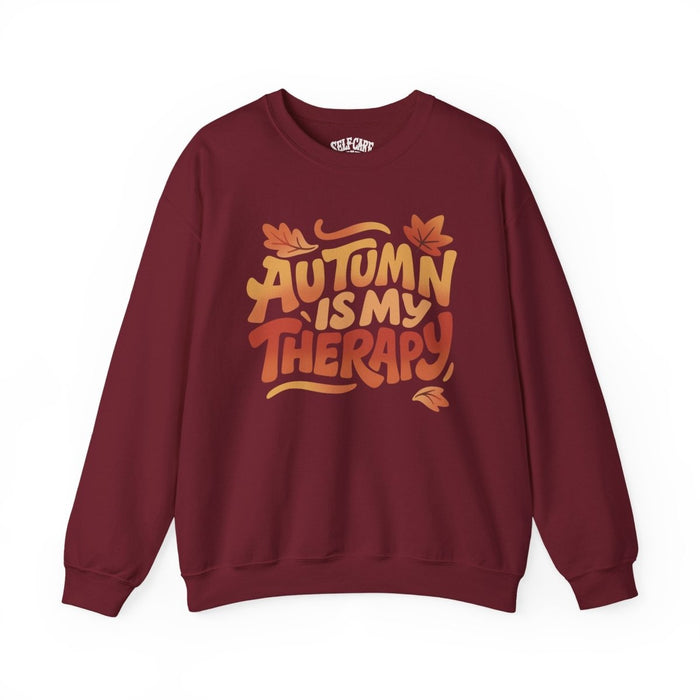 Autumn Is My Therapy fall mental health sweatshirt - colorful hand-drawn design - Self-Care Shirts