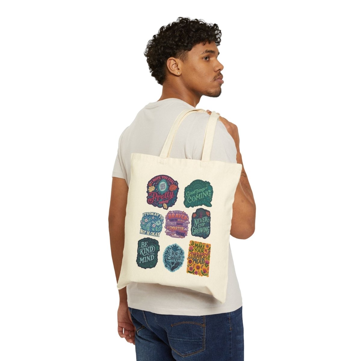 Colorful Mental Health Cotton Canvas Tote Bag - Self-Care Shirts for mental health