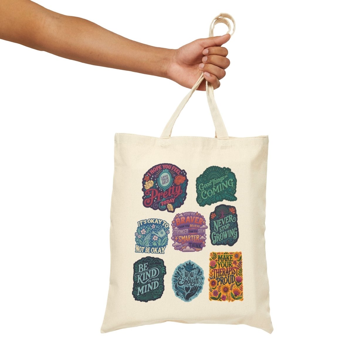 Colorful Mental Health Cotton Canvas Tote Bag - Self-Care Shirts for mental health