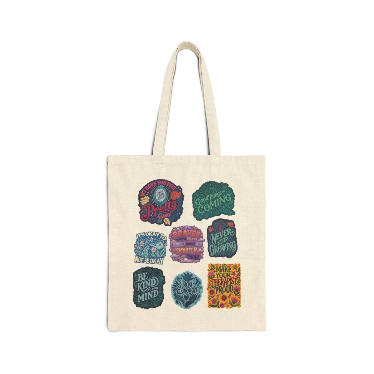 Colorful Mental Health Cotton Canvas Tote Bag - Self-Care Shirts for mental health