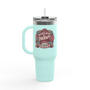 Fueled by Therapy and Coffee Insulated Travel Mug, 40 oz - Self-Care Shirts for mental health