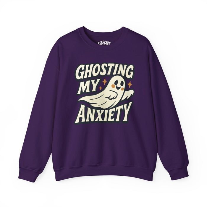 Ghosting My Anxiety funny Halloween mental health anxiety sweatshirt - hand-drawn ghost design - Self-Care Shirts