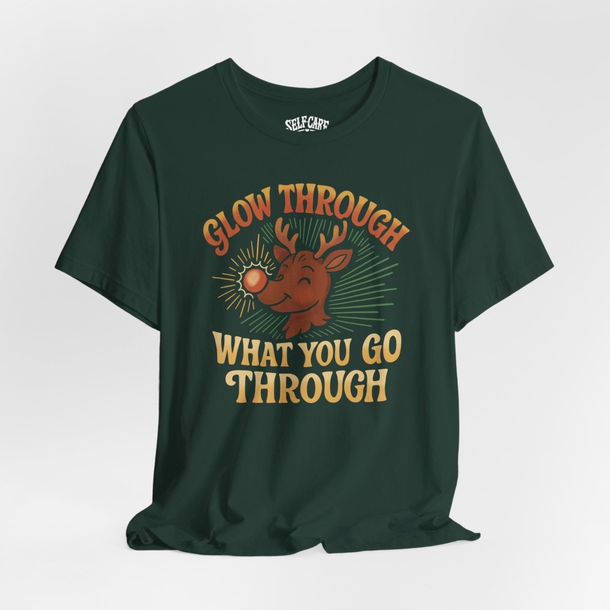 Glow Through What You Go Through holiday mental health shirt - hand-drawn design - Self-Care Shirts