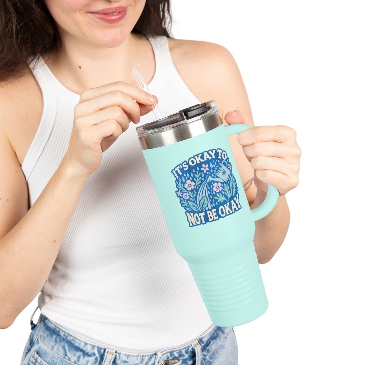 It's Okay To Not Be Okay Insulated Travel Mug, 40 oz - Self-Care Shirts for mental health