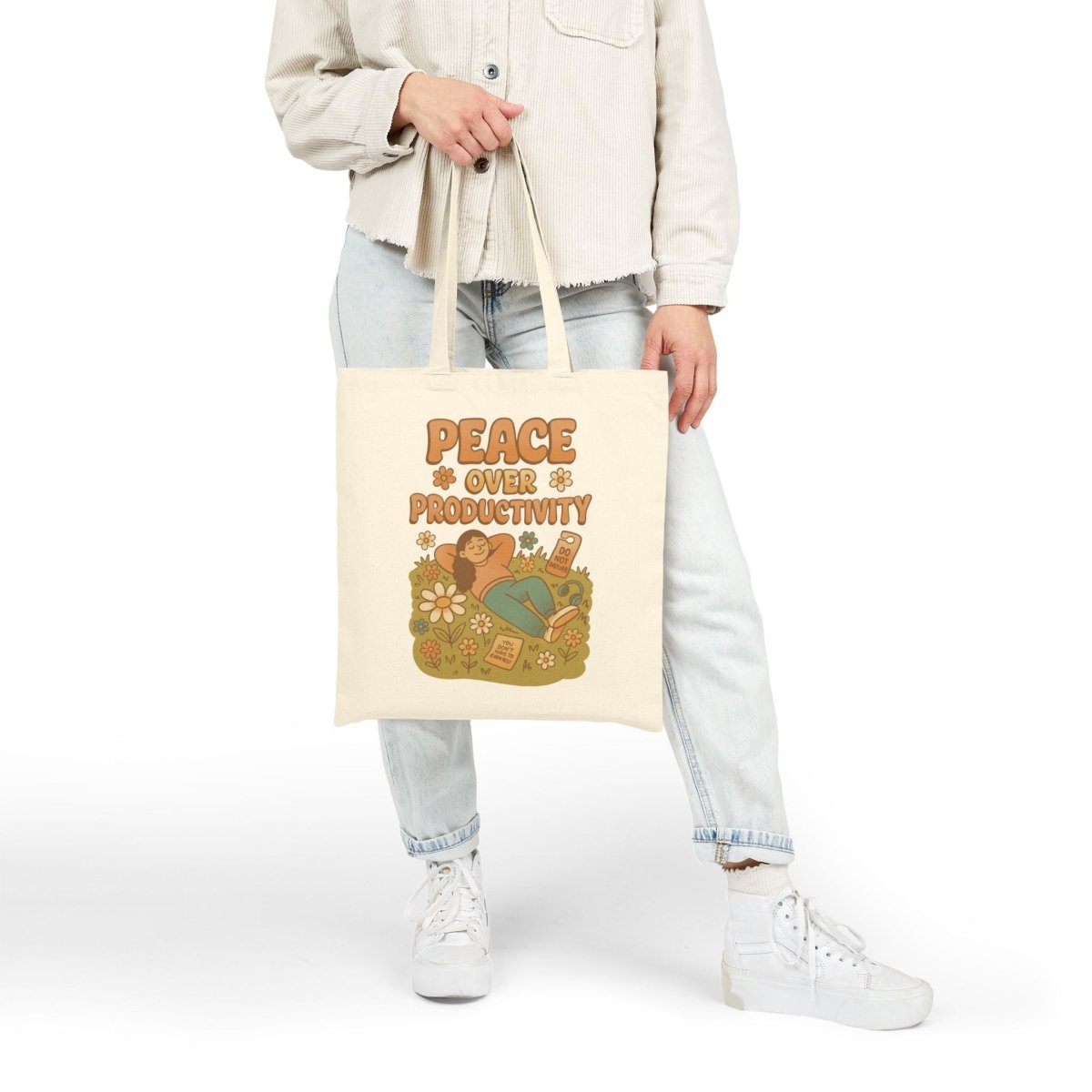 Peace Over Productivity Tote Bag - Self-Care Shirts for mental health