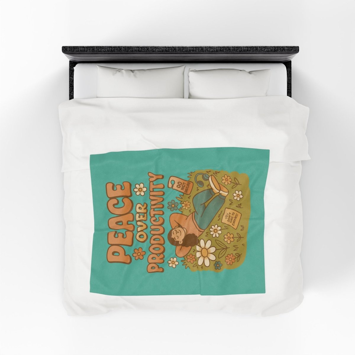 Peace Over Productivity Velveteen Plush Blanket - Self-Care Shirts for mental health