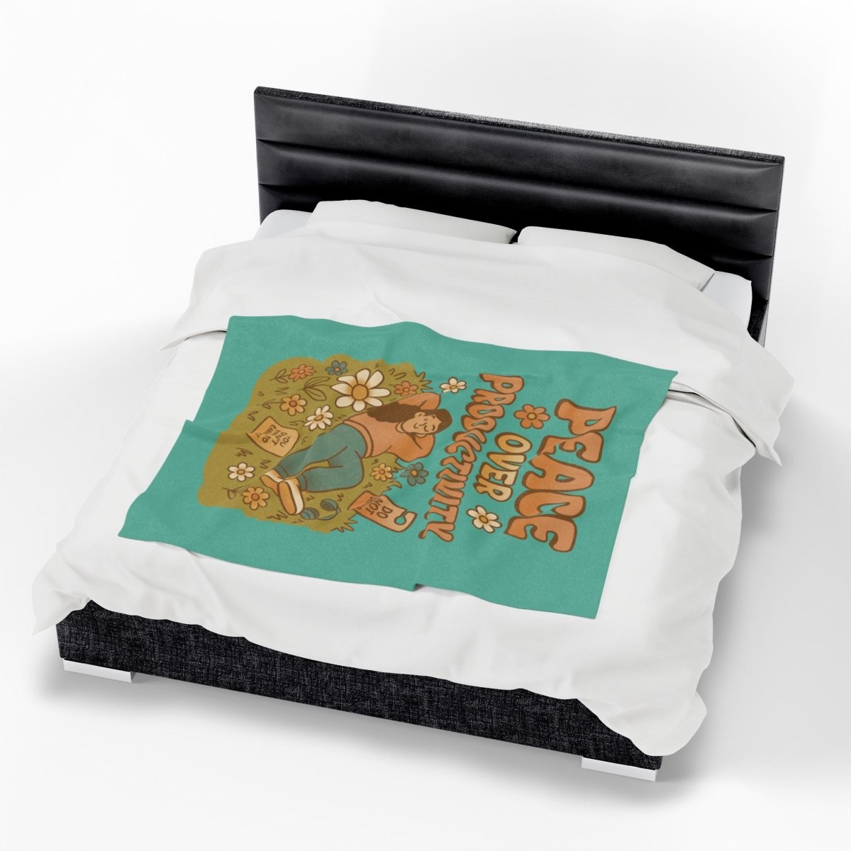 Peace Over Productivity Velveteen Plush Blanket - Self-Care Shirts for mental health