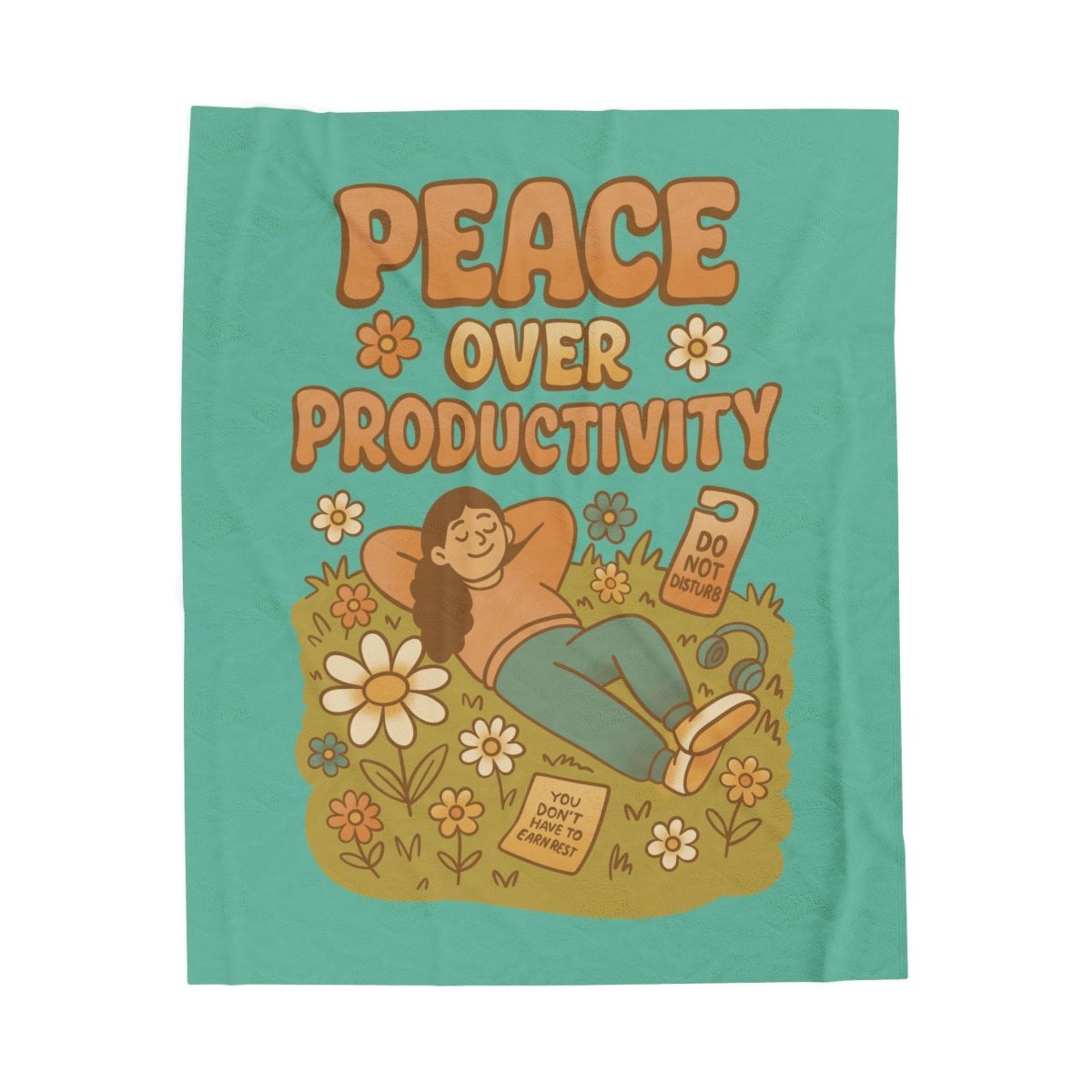 Peace Over Productivity Velveteen Plush Blanket - Self-Care Shirts for mental health