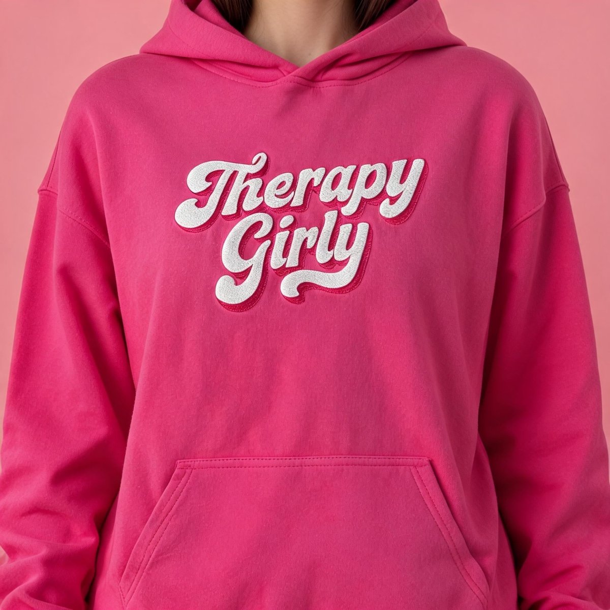 Pink Therapy Girly Embroidered Hoodie - Self-Care Shirts