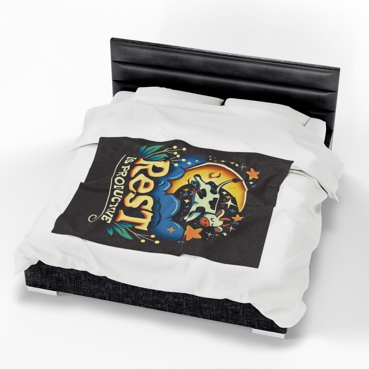 Rest Is Productive Cow Plush Blanket - Self-Care Shirts for mental health
