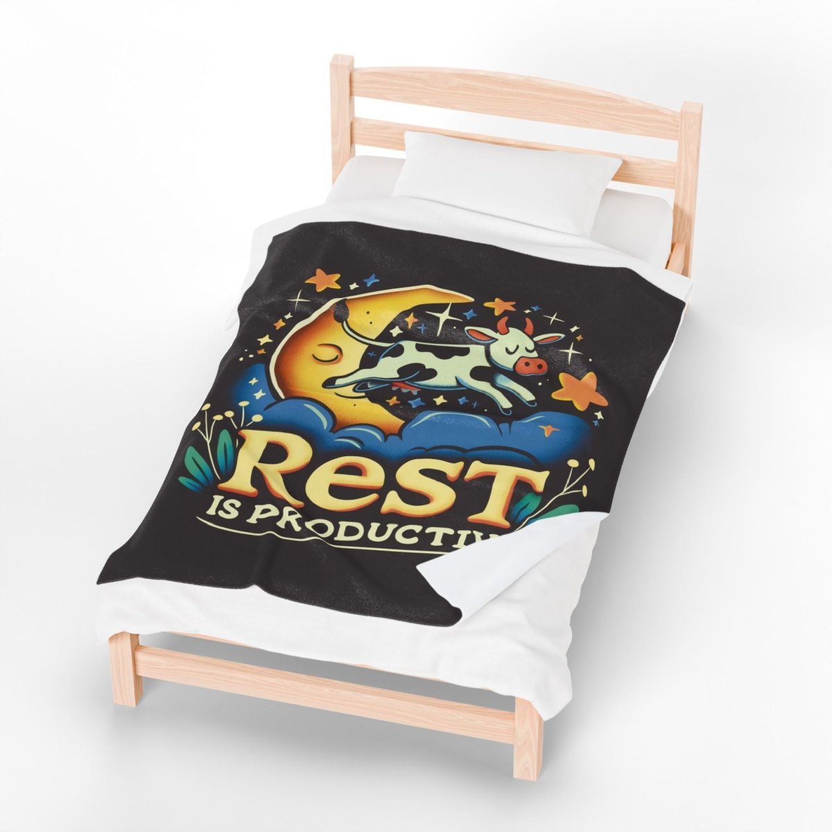 Rest Is Productive Cow Plush Blanket - Self-Care Shirts for mental health