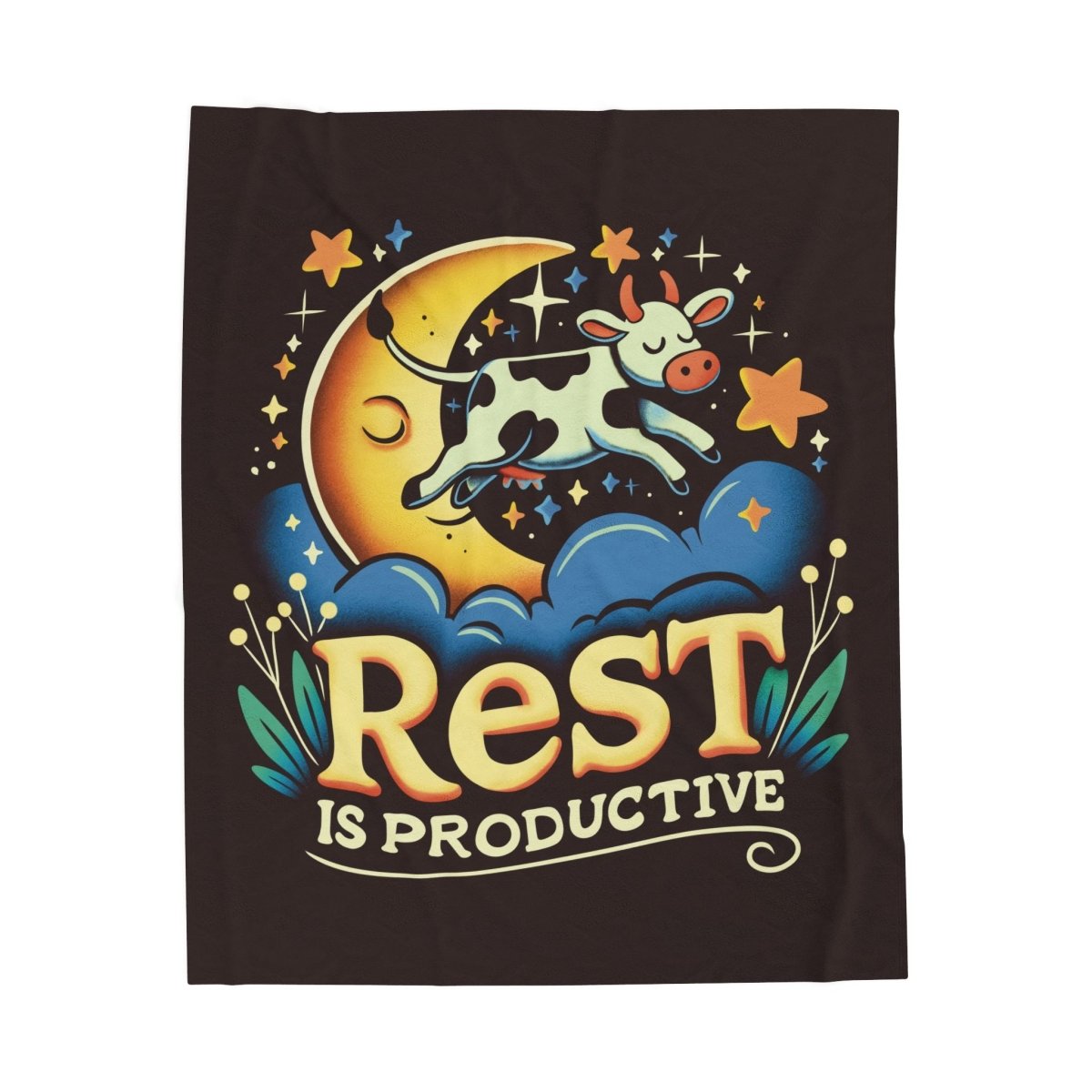 Rest Is Productive Cow Plush Blanket - Self-Care Shirts for mental health