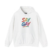 Say Gay LGBTQ Pride mental health hoodie - colorful hand-drawn design - Self-Care Shirts