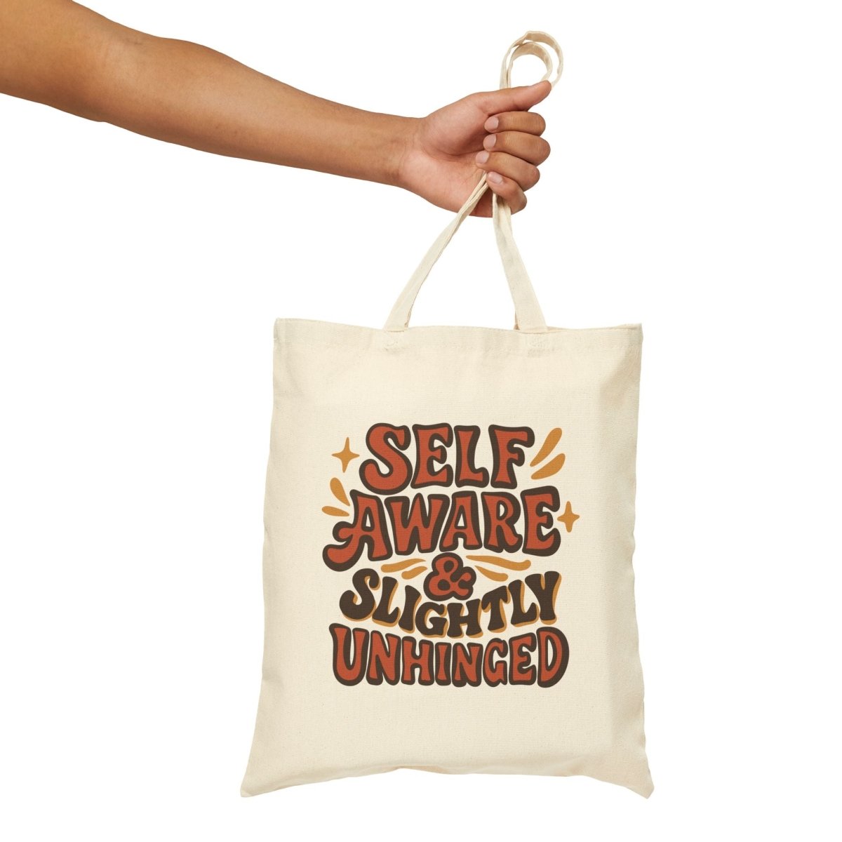Self Aware & Slightly Unhinged Cotton Canvas Tote Bag - Self-Care Shirts for mental health
