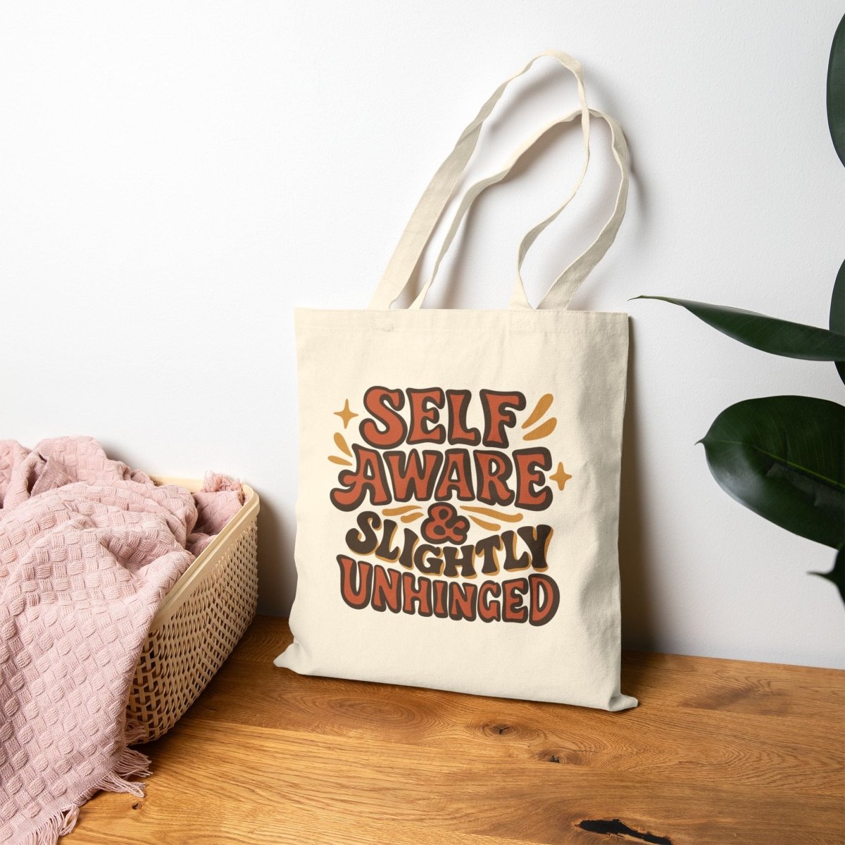 Self Aware & Slightly Unhinged Cotton Canvas Tote Bag - Self-Care Shirts for mental health