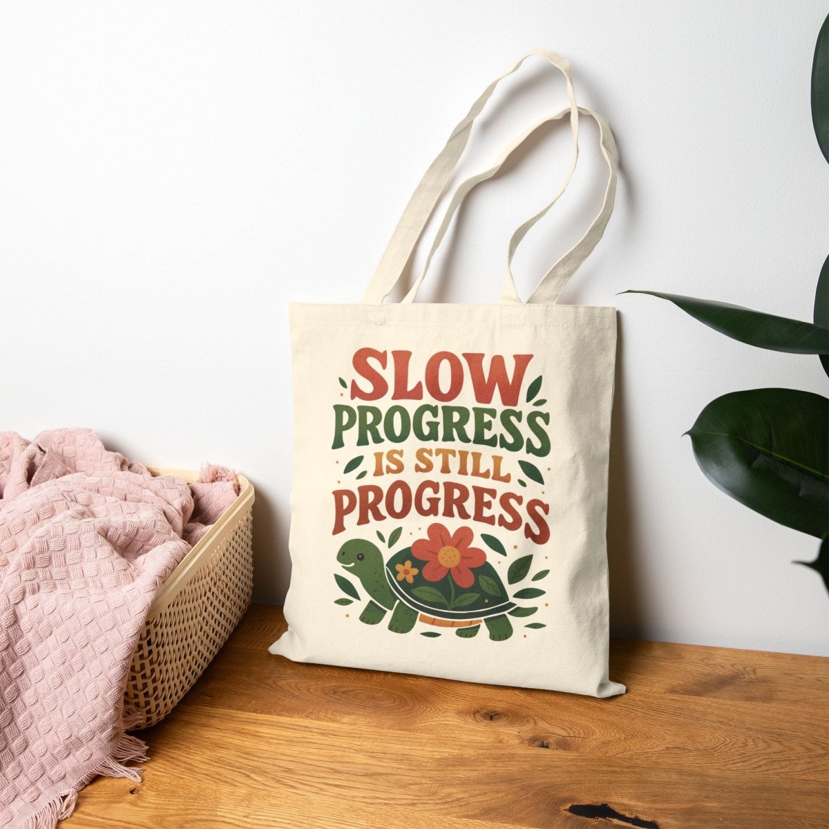 Slow Progress Is Still Progress Turtle Tote Bag - Self - Care Shirts