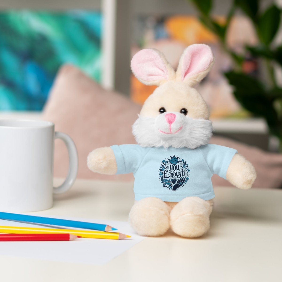 Stuffed Animal Wearing You Are Enough Shirt - Self-Care Shirts for mental health