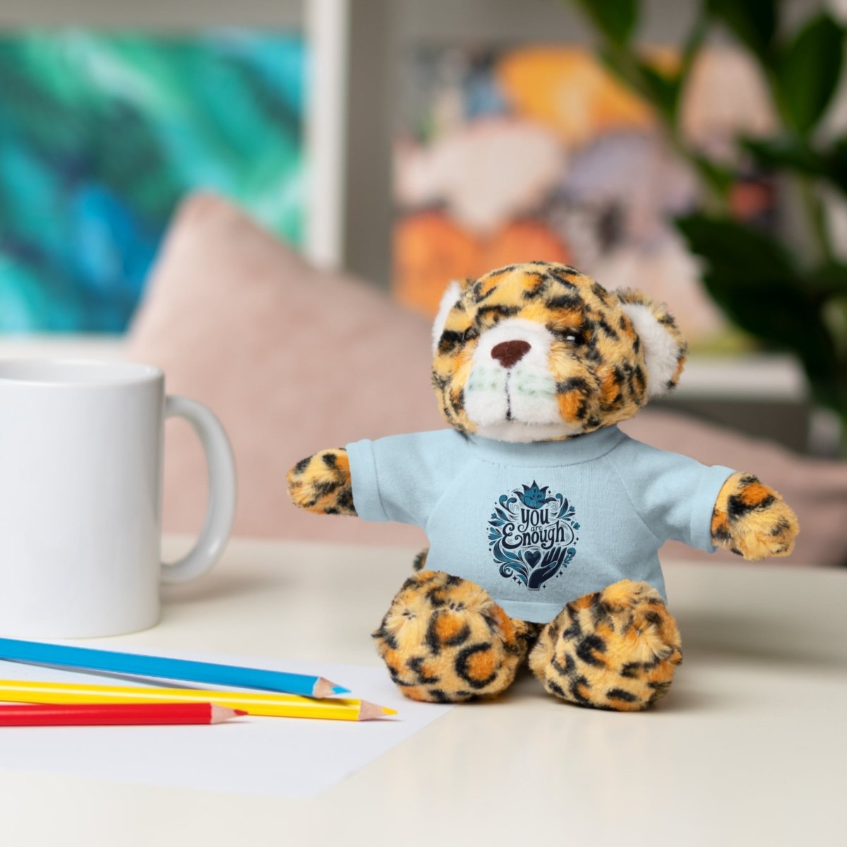 Stuffed Animal Wearing You Are Enough Shirt - Self-Care Shirts for mental health